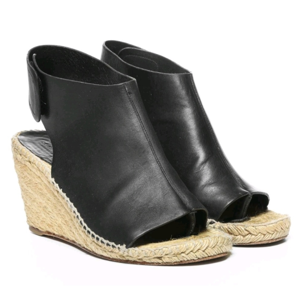 Celine Black Leather Wedge Espadrilles